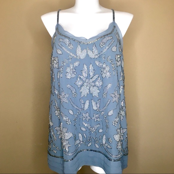 Lane Bryant Tops - Womens Blue Gray Sequin Bling Dress Top Sleeveless